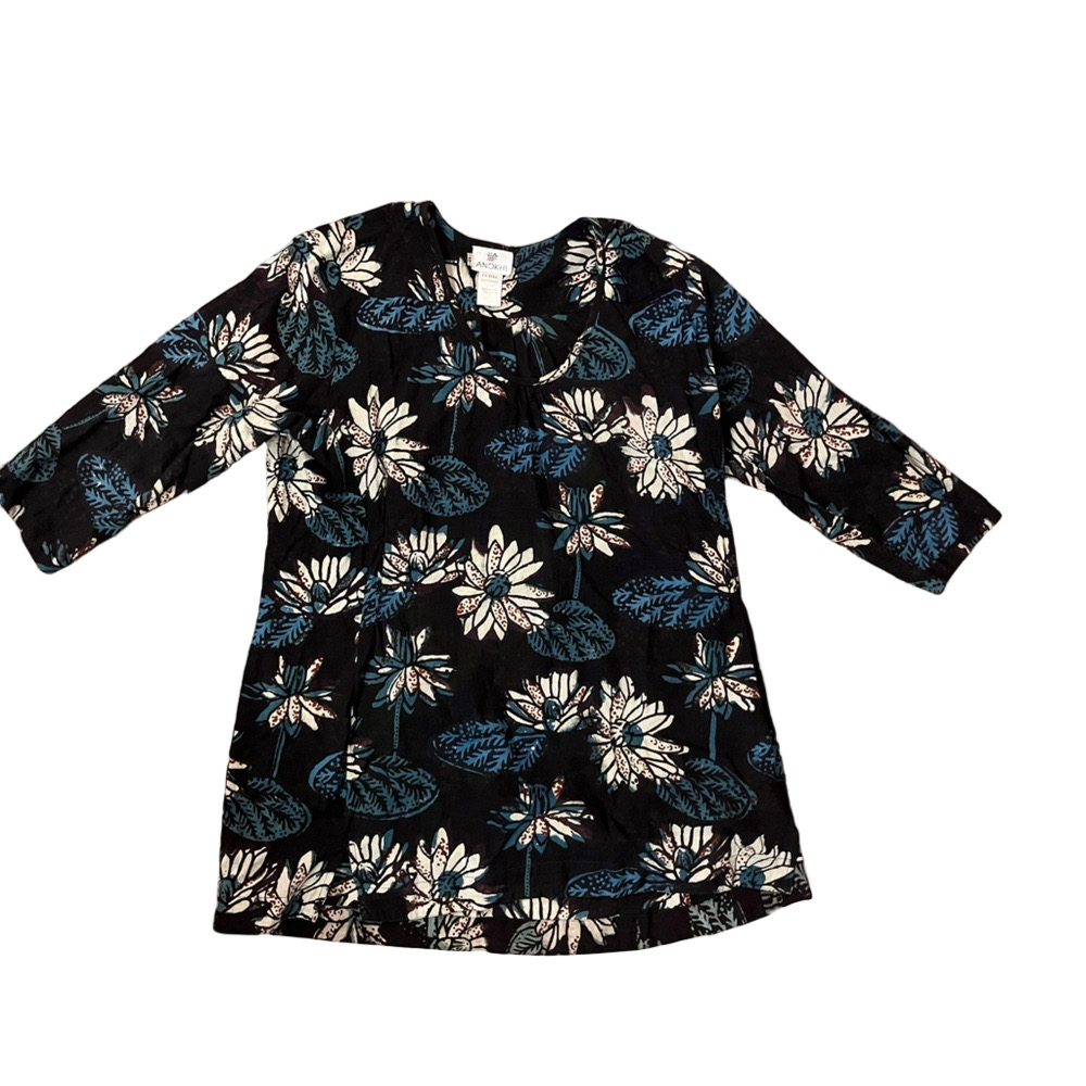 Pure 100% Cotton Anokhi Print Bohemian Blouse 3/4 Sleeves Top Lightweight SZ M